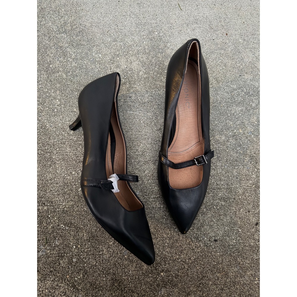 Vionic Minnie Black Leather Mary Jane Kitten Heels Pointed Toe Pump 8